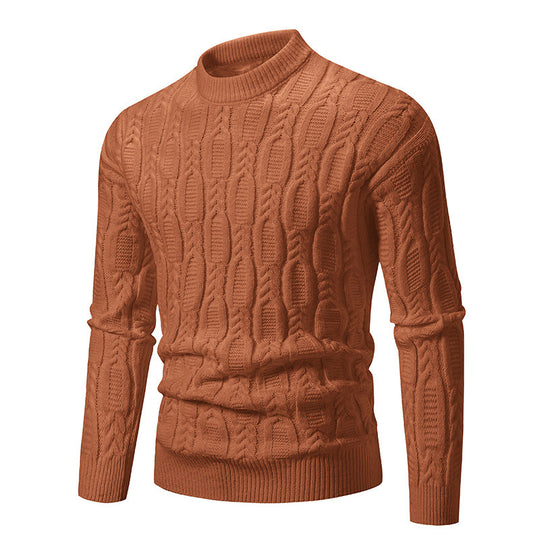 Herren Strickpullover mit modernem Zopfmuster und hohem Kragen Heidi-Mode