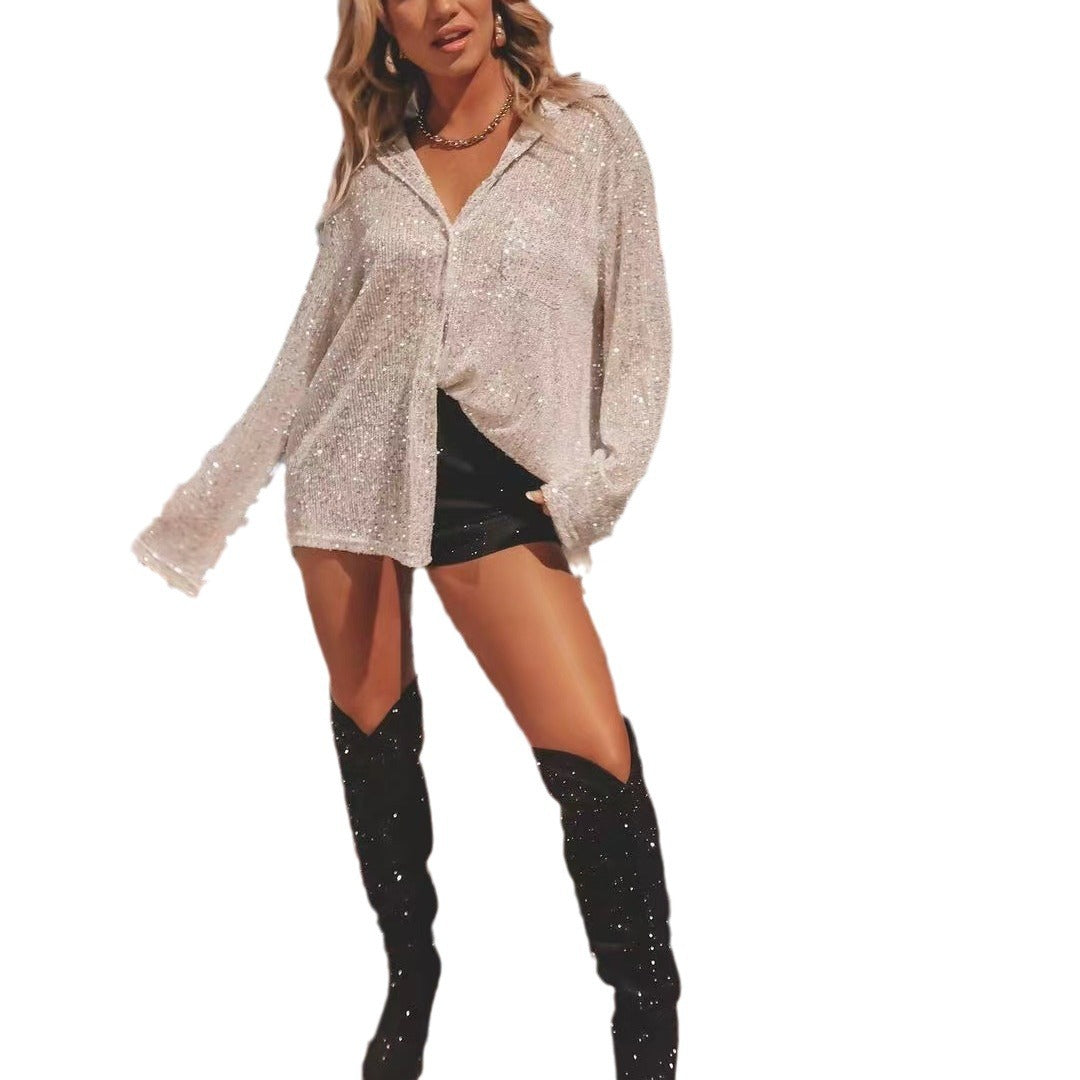 Damen Glitzernde Oversize-Bluse mit lässigem Schnitt Heidi-Mode