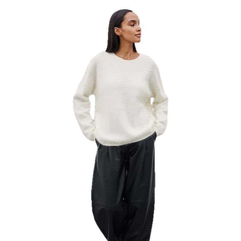 Damen weicher Strickpullover mit elegantem Rundhalsausschnitt und lässigem Schnitt Heidi-Mode