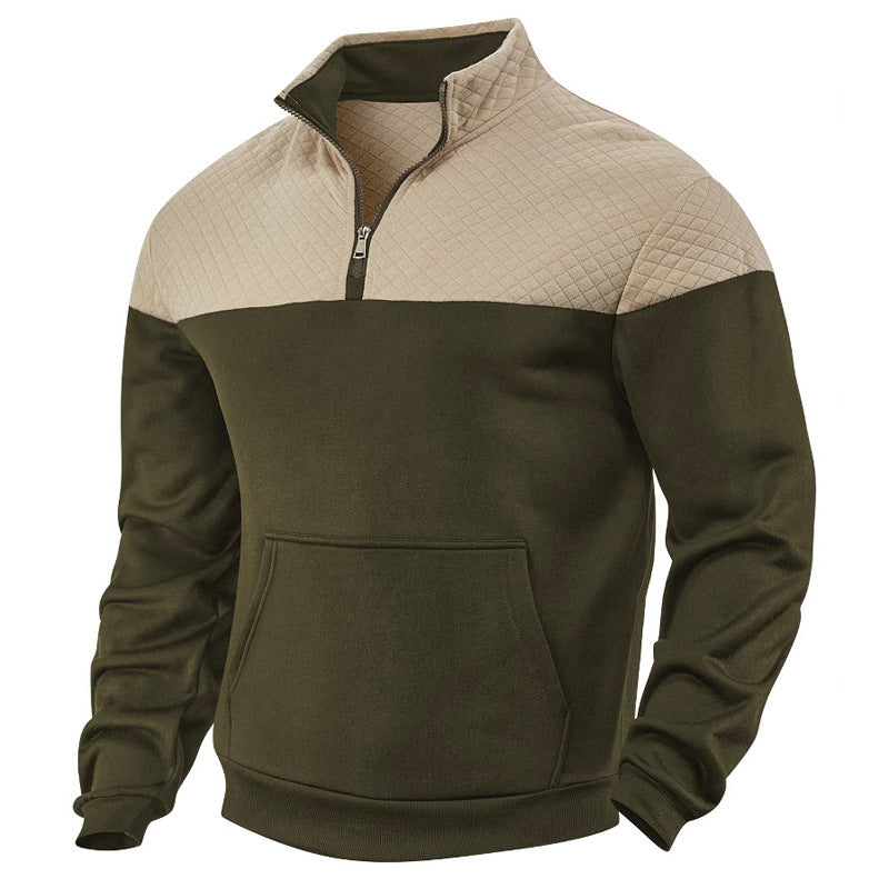 Herren sportlicher Stehkragenpullover mit Reißverschluss und strukturiertem Obermaterial Heidi-Mode