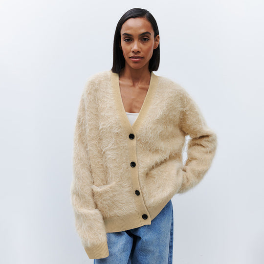 Damen Weicher Cardigan aus Mohair mit Knöpfen Heidi-Mode