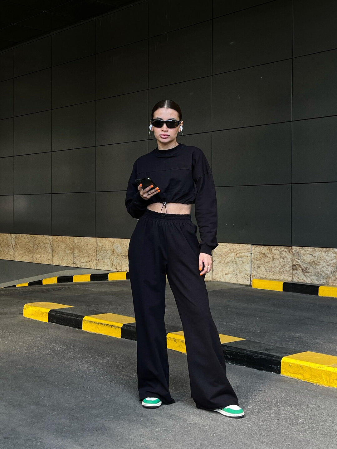 Damen Sportliches Crop-Set aus weichem Material mit elastischem Bund Heidi-Mode