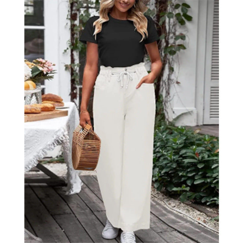 Damen Weite Jeans mit elastischem Bund und praktischen Taschen Heidi-Mode