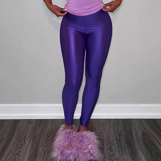 Damen Hochglänzende Fitness-Leggings mit hoher Taille und umfassendem Komfort Heidi-Mode