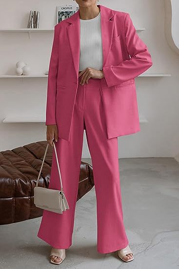 Damen elegantes Anzug-Set mit weitem Hosenbein und modernem Blazer Heidi-Mode