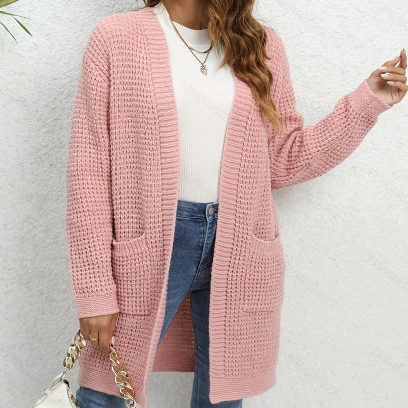 Damen Strickcardigan mit aufgesetzten Taschen und lockerer Passform Heidi-Mode