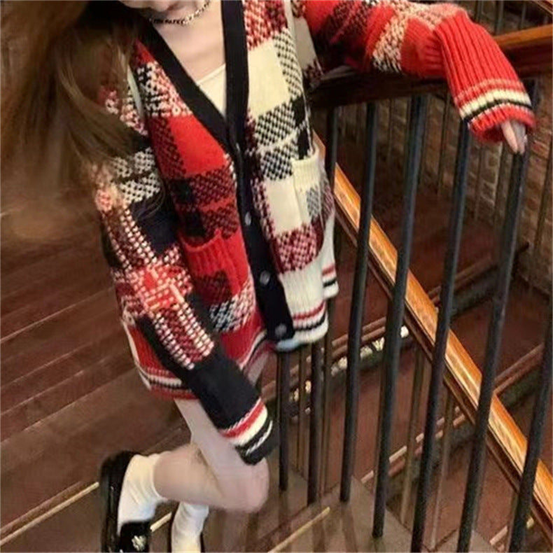 Damen gestreifter Strickcardigan Heidi-Mode
