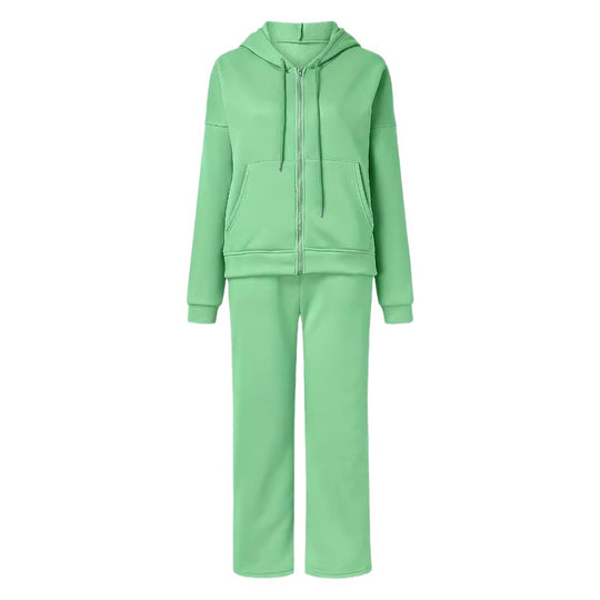Damen bequemer und stilvoller Loungewear-Anzug mit zipbarem Hoodie und weitem Bein Heidi-Mode