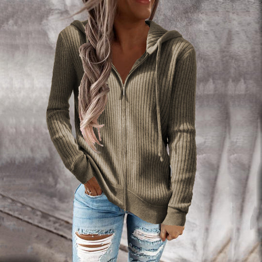 Damen Kapuzenjacke aus strukturiertem Material mit praktischen Taschen Heidi-Mode
