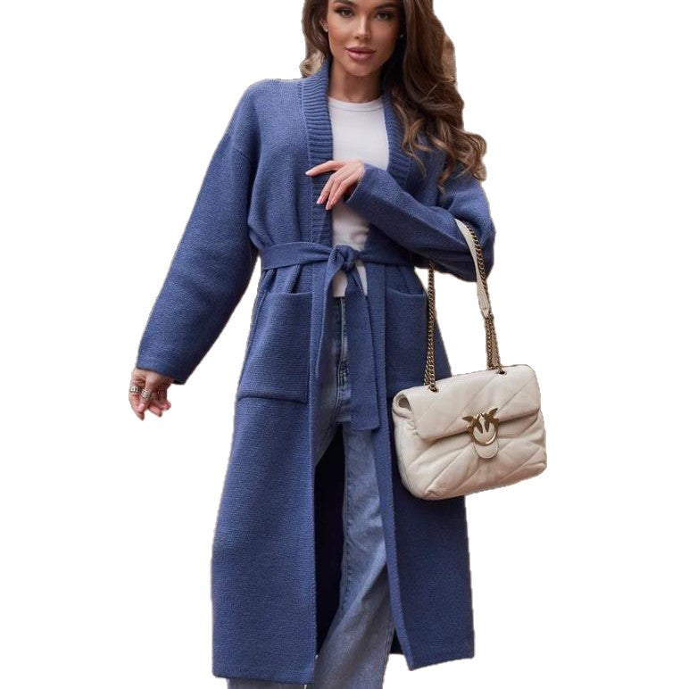 Damen Strickmantel mit Gürtel und praktischen Taschen Heidi-Mode