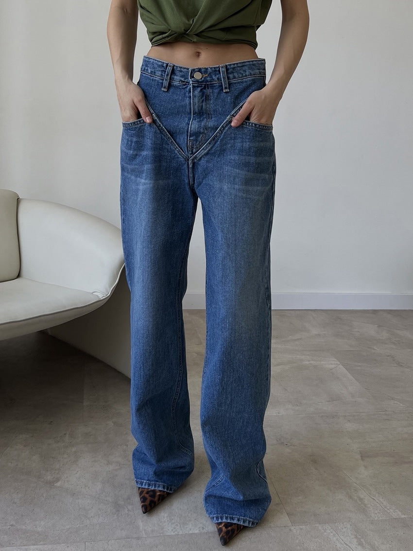 Damen Hoch geschnittene Jeans mit weitem Bein Heidi-Mode