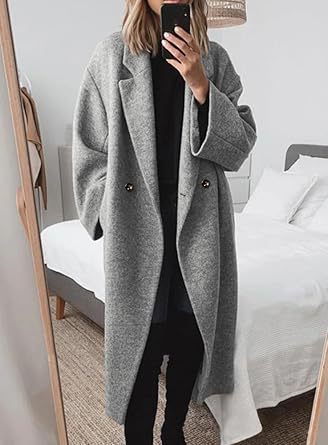 Damen Oversized Wollmantel mit klassischem Schnitt und bequemen Taschen Heidi-Mode