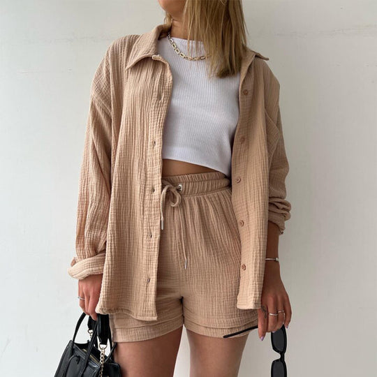 Damen lässige Oversized-Hemdjacke mit Gürtel Heidi-Mode