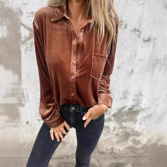 Damen Elegante und glänzende Bluse aus Samt Heidi-Mode