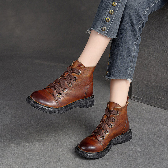 Damen Hochwertige Schnürstiefel mit robustem Sohlenprofil und modischem Leder Heidi-Mode