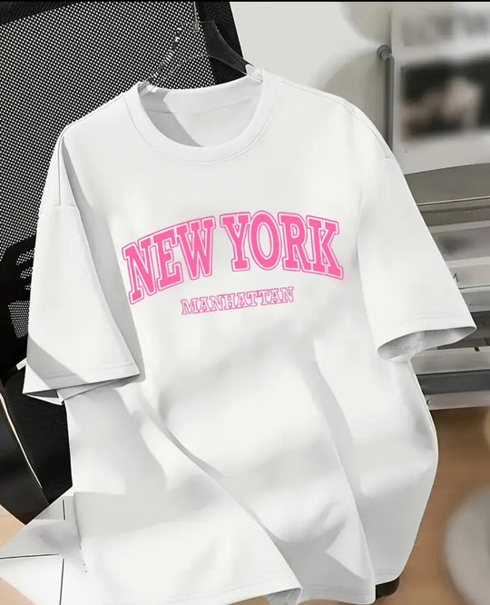 Damen T-Shirt mit gesticktem New York Aufdruck Heidi-Mode