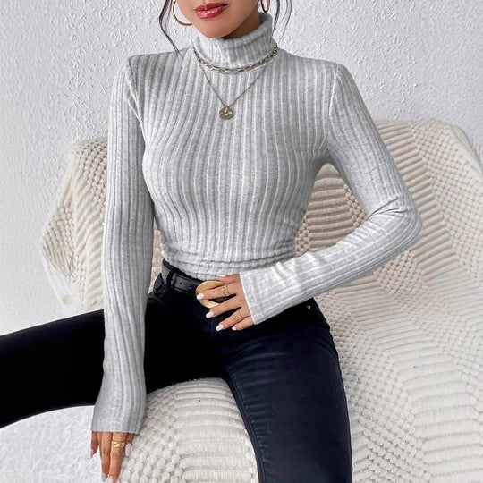 Damen Langarm Rollkragenpullover aus feinem Rippstrick Heidi-Mode