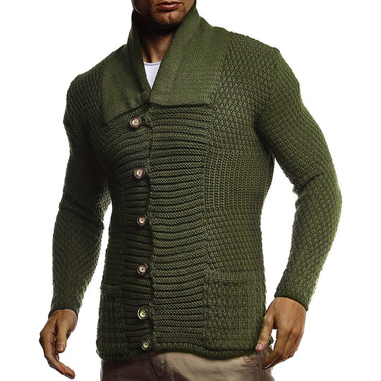 Herren strukturiertes Strickoberteil mit großem Kragen und praktischen Taschen Heidi-Mode
