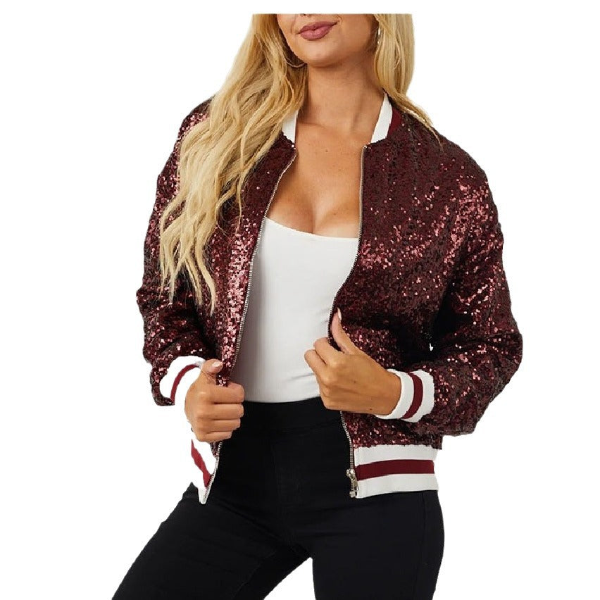 Damen Glamouröse Pailletten Bomberjacke Heidi-Mode