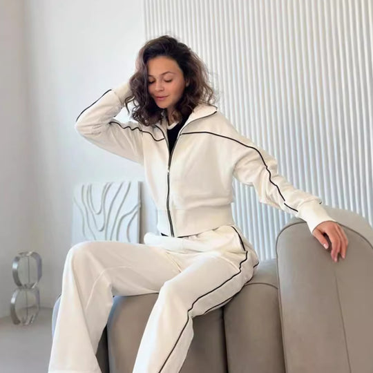 Damen Sportliches Freizeit-Set mit stylischem Reißverschluss und seitlichen Nahttaschen Heidi-Mode