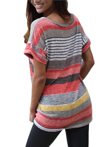 Damen Freizeit T-Shirt mit V-Ausschnitt und Tasche Heidi-Mode