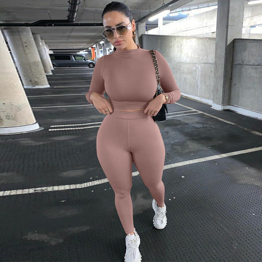 Damen Sportliches Crop-Top und Leggings-Set aus elastischem Material Heidi-Mode