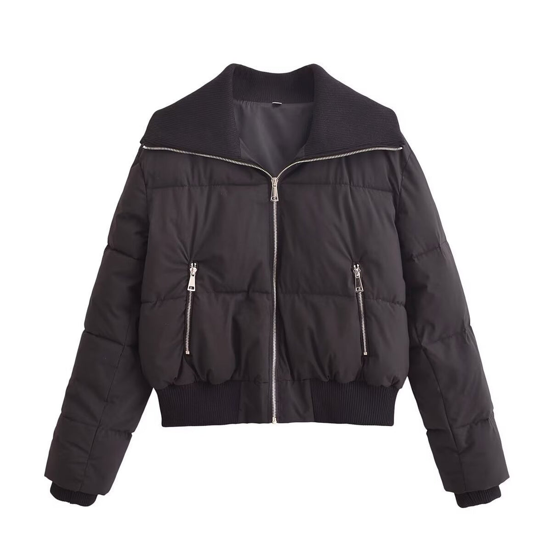 Damen modische Steppjacke mit hohem Kragen und praktischen Reißverschlusstaschen Heidi-Mode