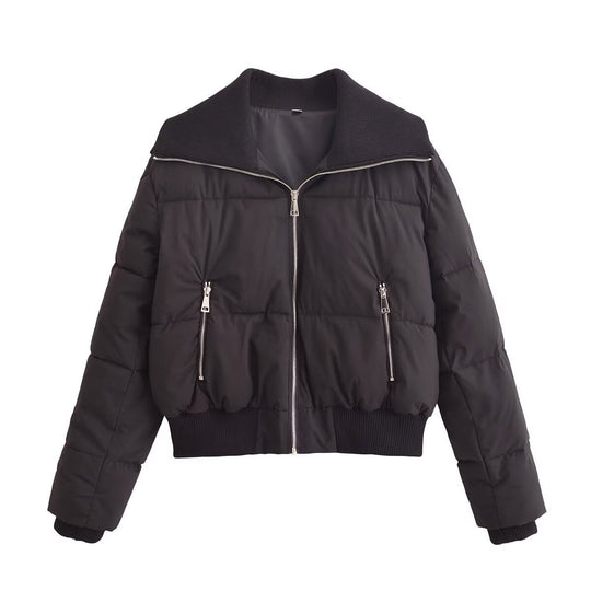 Damen modische Steppjacke mit hohem Kragen und praktischen Reißverschlusstaschen Heidi-Mode