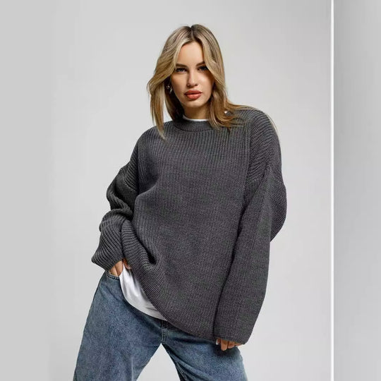 Damen lässiger Oversized Pullover mit strukturiertem Strickmuster Heidi-Mode
