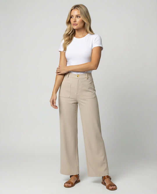 Damen Weite Stoffhose Damen mit Taschen