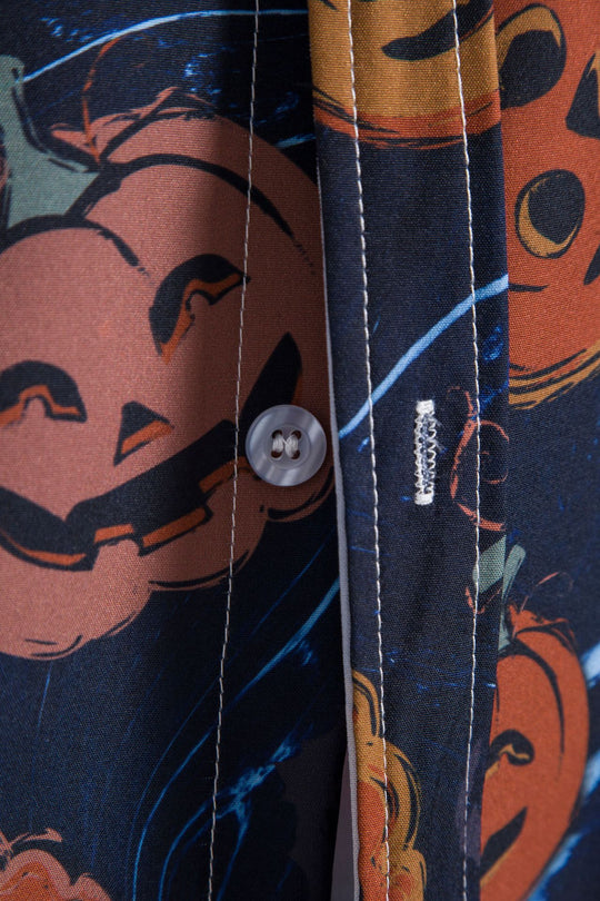 Herren Kurzarmhemd mit fröhlichem Halloween-Motiv Heidi-Mode