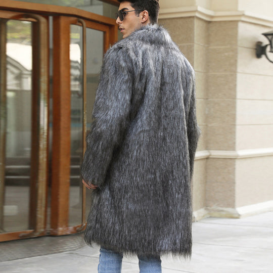 Herren Eleganter Kunstpelz-Mantel mit breitem Kragen und Relaxed Fit Heidi-Mode