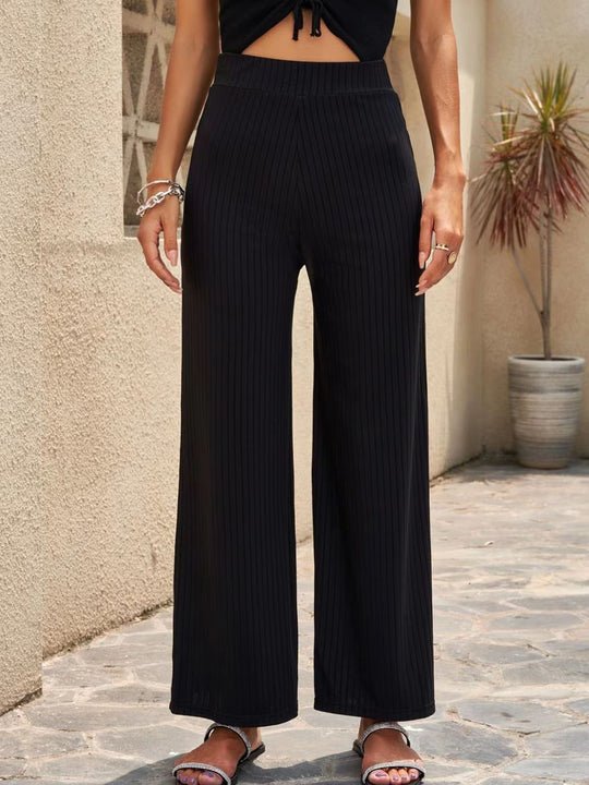 Damen elegante weit geschnittene Sommerhose mit feiner Rippstruktur Heidi-Mode
