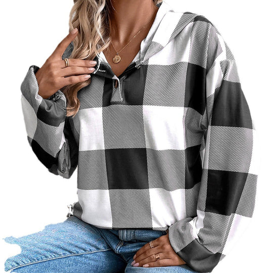 Damen kariertes Hemd mit Kapuze Heidi-Mode