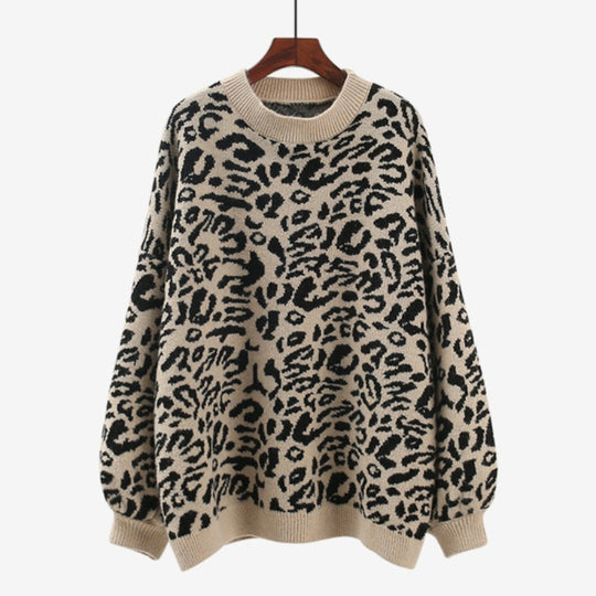 Damen Oversized Strickpullover mit Leopardenmuster und weichem Material Heidi-Mode