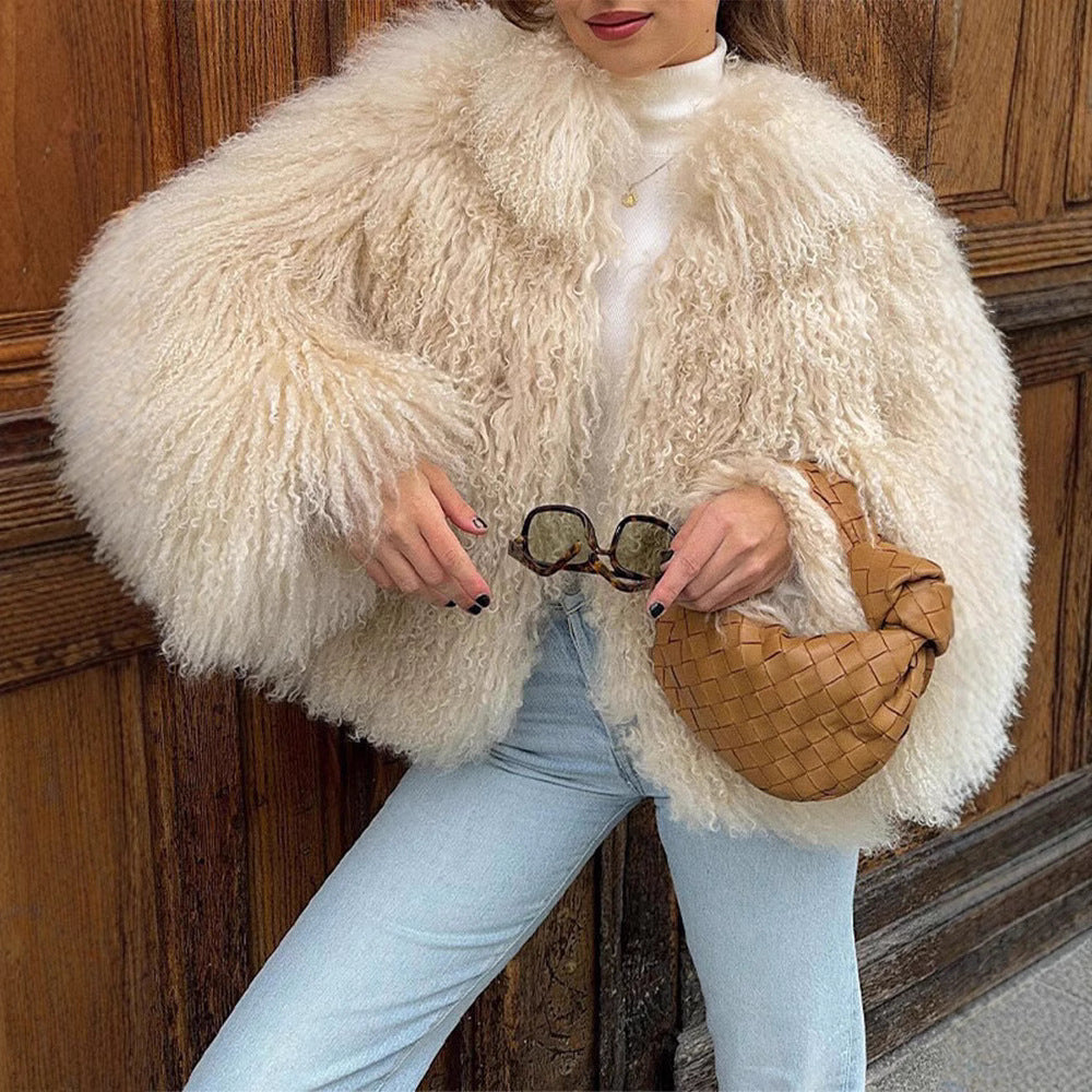 Damen Eleganter Kunstpelzmantel mit hohem Kragen und stilvollem Schnitt Heidi-Mode