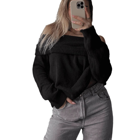 Damen lässiger Off-Shoulder Pullover mit Rippenstruktur Heidi-Mode