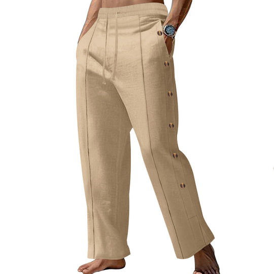 Herren elegante Freizeithose mit seitlichen Knopfdetails und elastischem Bund Heidi-Mode