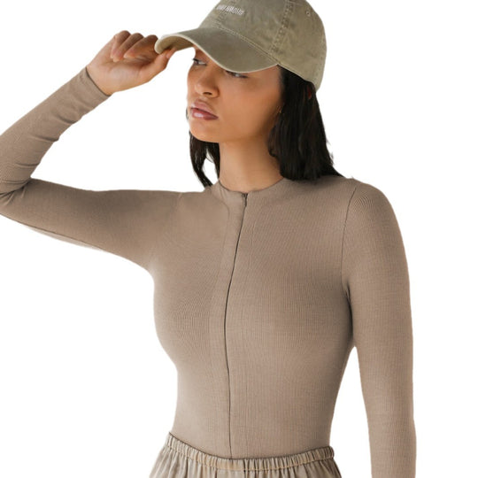 Damen Enganliegendes Longsleeve mit Stehkragen Heidi-Mode