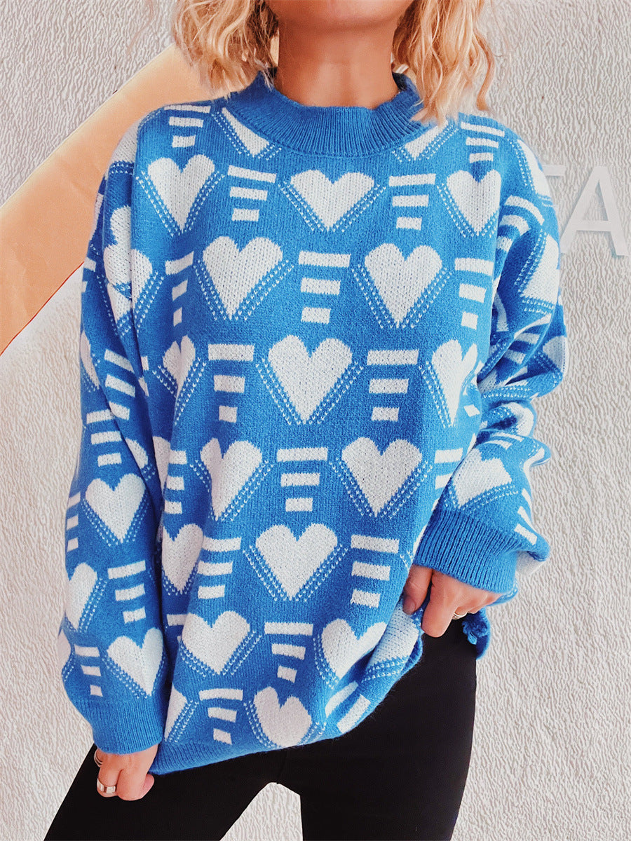 Damen gestrickter Pullover im modernen Herzdesign mit weitem Schnitt Heidi-Mode