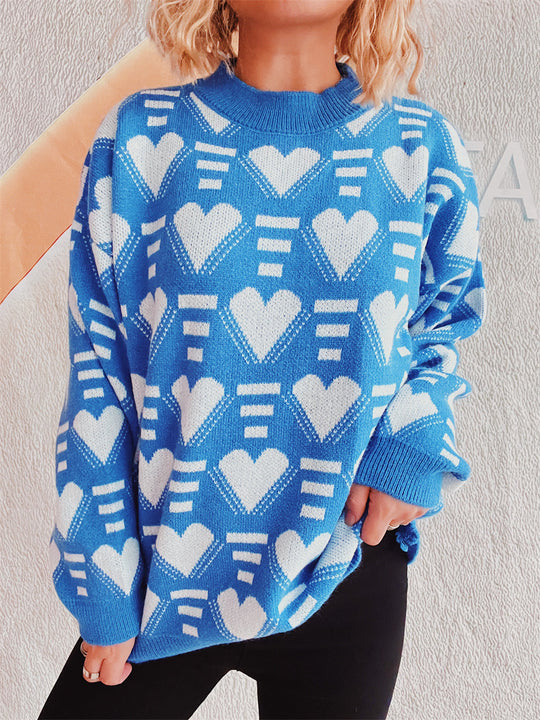 Damen gestrickter Pullover im modernen Herzdesign mit weitem Schnitt Heidi-Mode
