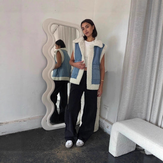Damen Weste im Vintage-Style aus Denim mit Fleecefutter Heidi-Mode