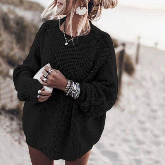 Damen gemütlicher Oversize-Strickpullover mit Ballonärmeln und strukturiertem Design Heidi-Mode