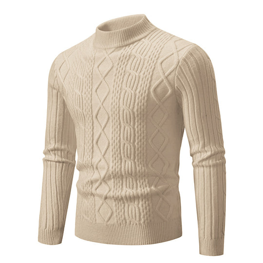 Herren Strickpullover mit hochgeschlossenem Kragen und Zopfmuster Heidi-Mode