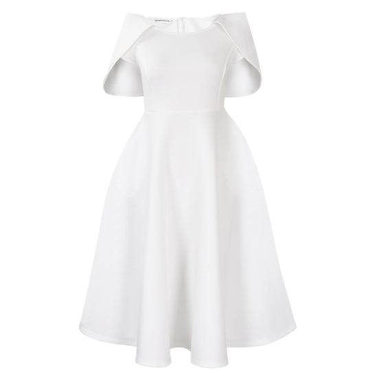 Damen Cocktailkleid mit festlichem Cape-Ausschnitt und schwingendem Rock Heidi-Mode