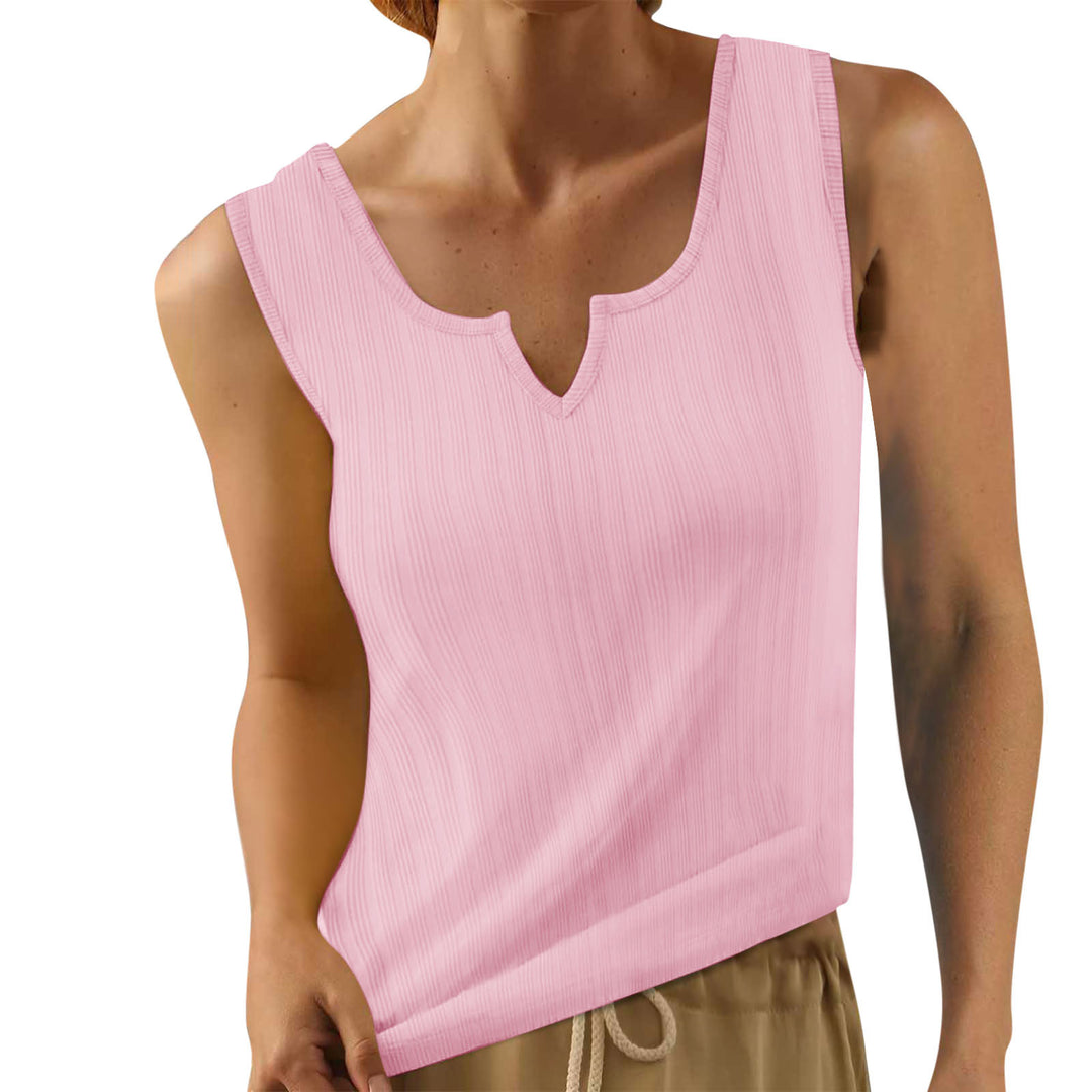 Damen Ärmelloses Oberteil mit dekorativem V-Ausschnitt und feiner Rippenstruktur Heidi-Mode