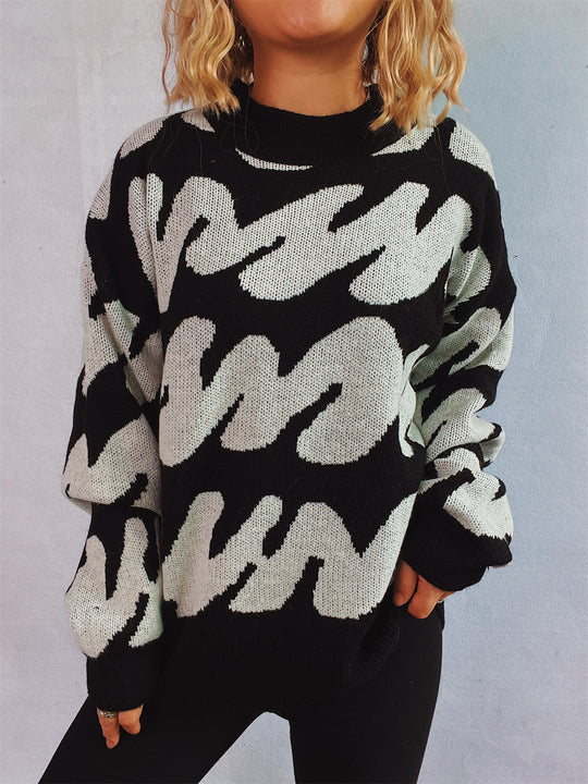 Damen lässiger Pullover mit modernem Farbblockdesign und voluminösen Ärmeln Heidi-Mode