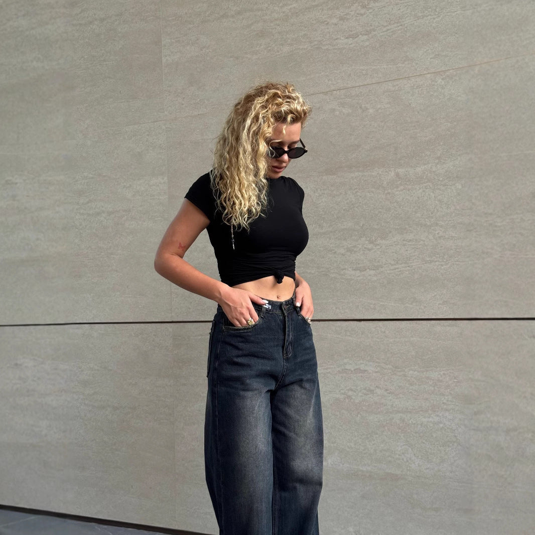 Damen Hochtaillierte Baggy-Jeans mit lockerer Passform Heidi-Mode