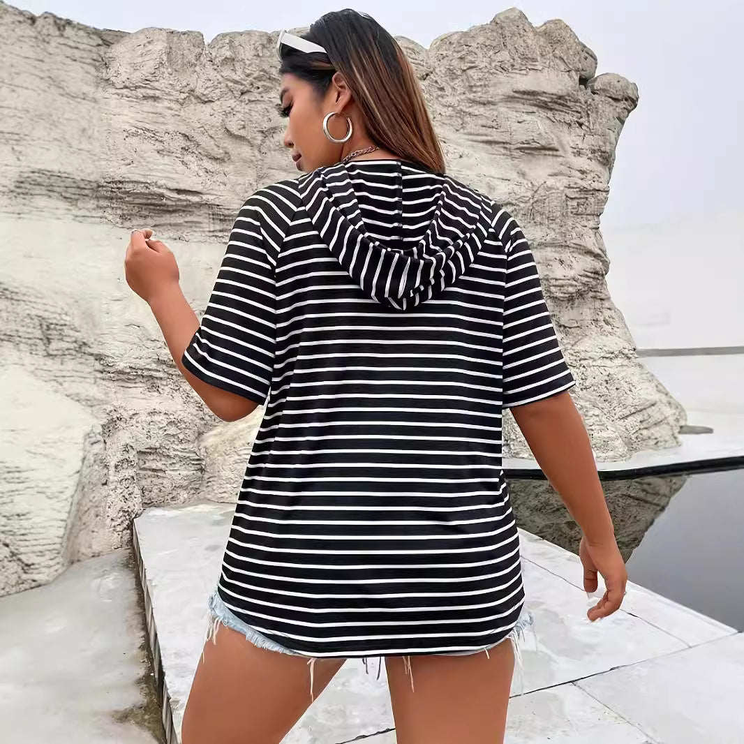 Damen Strickjacke mit Kapuze und Streifen Heidi-Mode