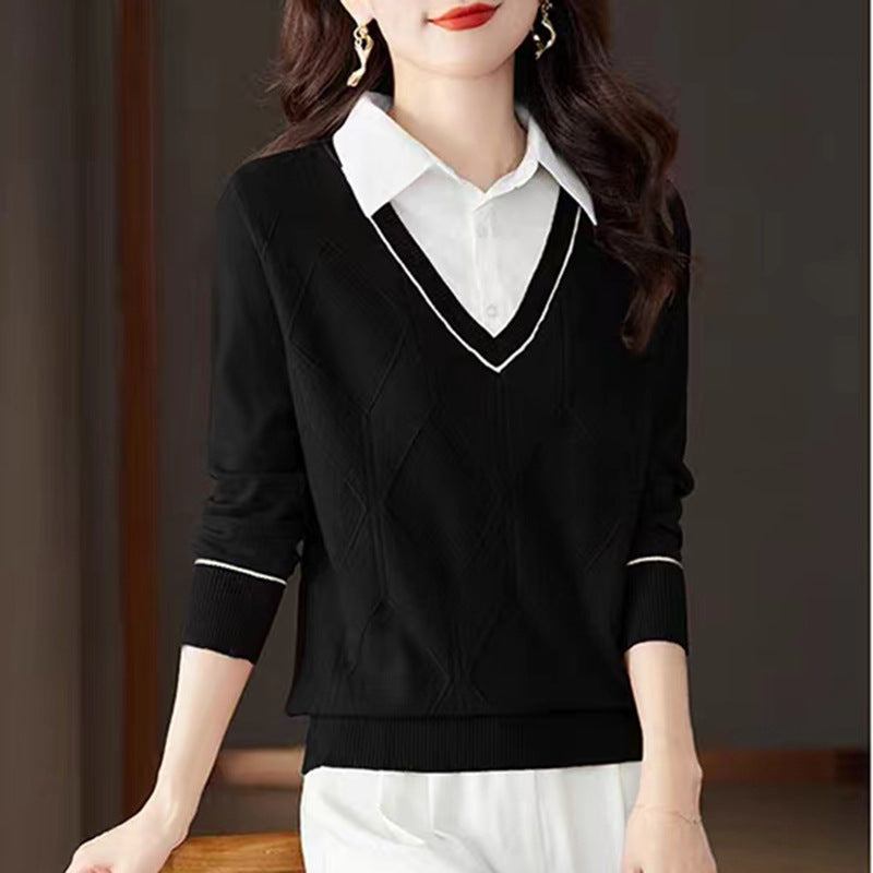 Damen gestrickter Pullover mit v-ausschnitt und strukturiertem Diamantmuster Heidi-Mode